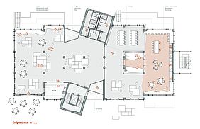 Grundriss Erdgeschoss (Aula und Flexzonen)