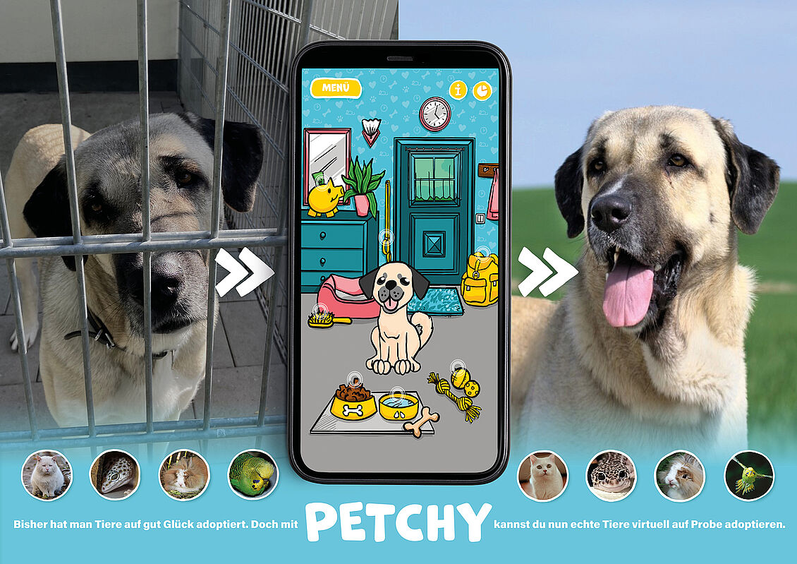 Julia Hafner, Vivien Zeitel: Petchy – echte Tiere virtuell auf Probe adoptieren. 