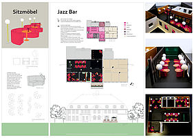Entwurf Anna Nodop Plan 03 & 04  Integration einer Jazz Bar und Planung eines Sitzmöbels mit Modell